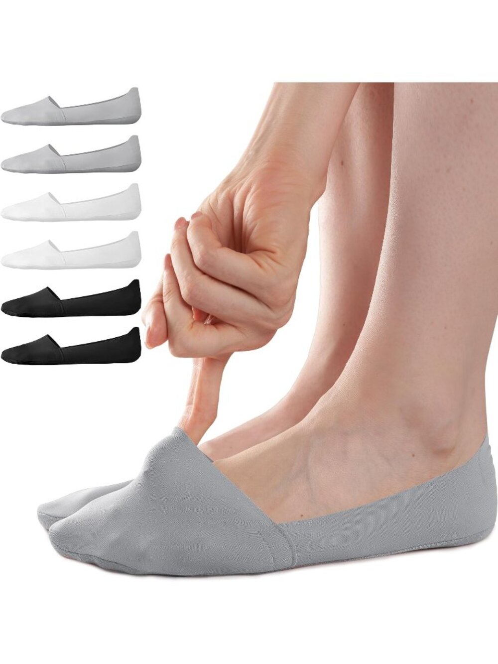 🧦Women's Grey White No Show Socks 6 Pairs Non Slip Low Cut Invisible Liner